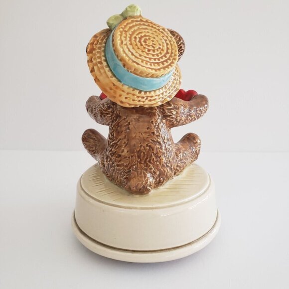 Vintage Otagiri Ceramic Valentine's Day Country Bear Music Box Figurine - Picture 9 of 10